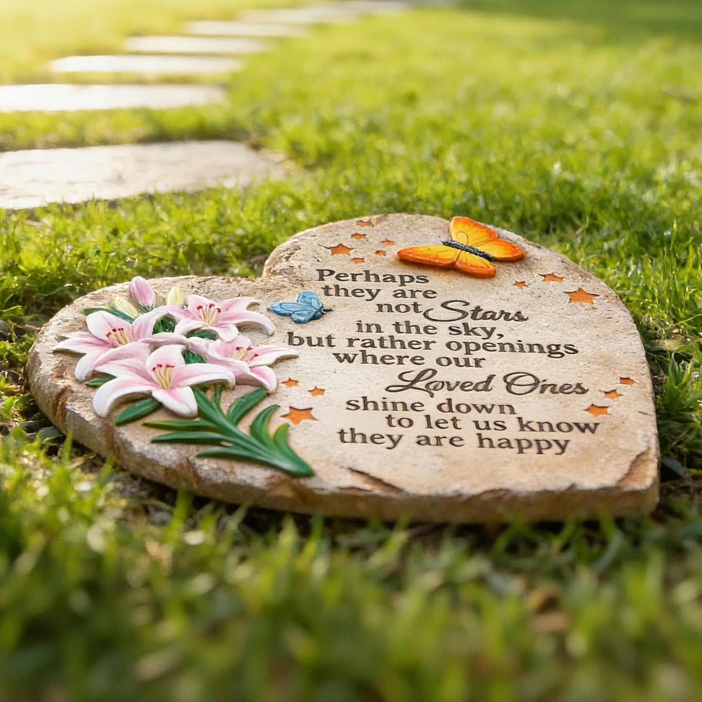 Memorial Garden Stone with Heartfelt Quote, 10 inch Garden Stepping Stones, Resin Memorial Plaques for Outdoors, Garden Stones in Memory of Loved One Gifts for Grave, Garden, Patio, Home