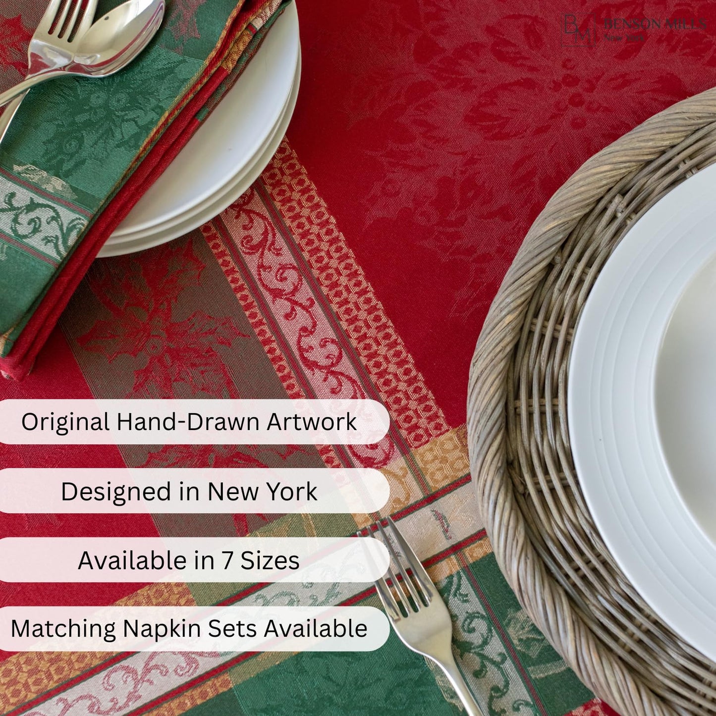 Benson Mills Heavyweight Yarn Dyed Jacquard Fabric Plaid Table Cloth, for Holiday Entertaining, Winter, and Christmas Tablecloth (Holiday Legacy, 52" x 52" Square)