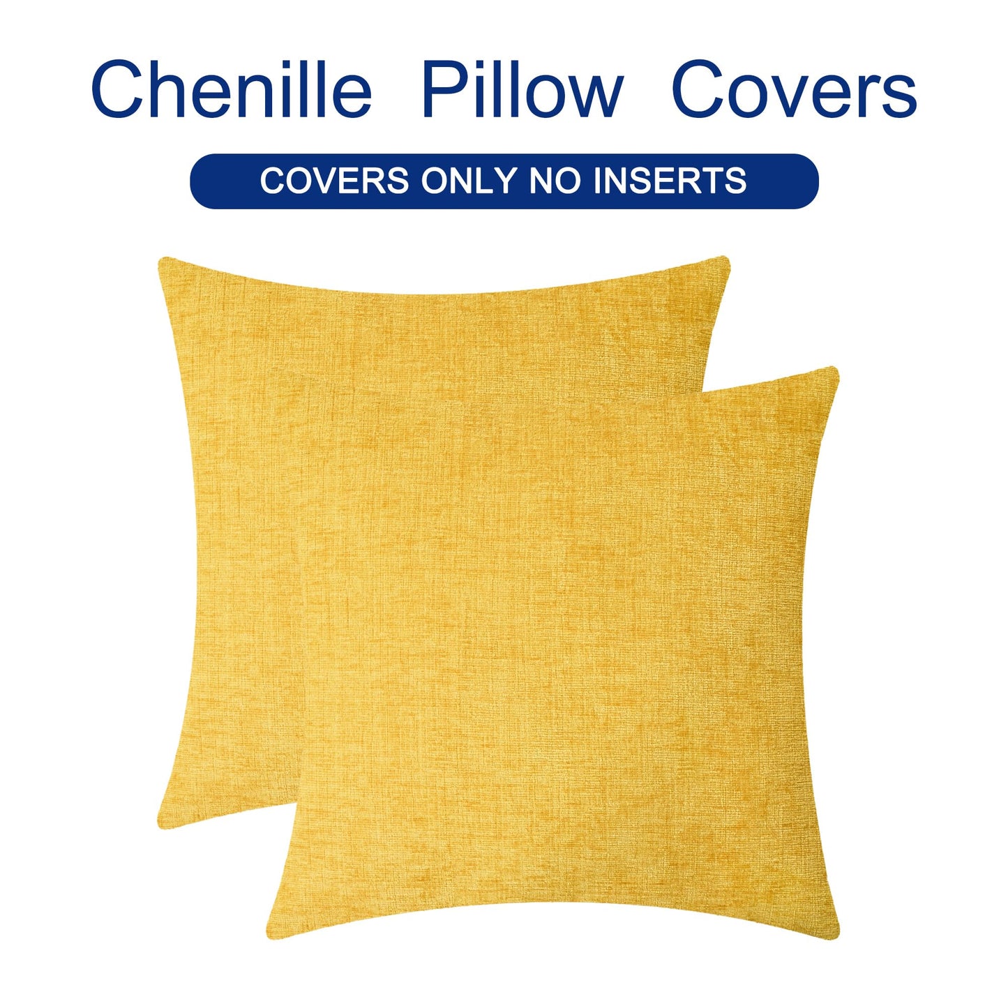 CaliTime Throw Pillow Covers Decorative 20 X 20 Inches Pack of 2 Cozy Chenille Cushion Cases for Couch Sofa Bed Living Room Home Mustard Yellow