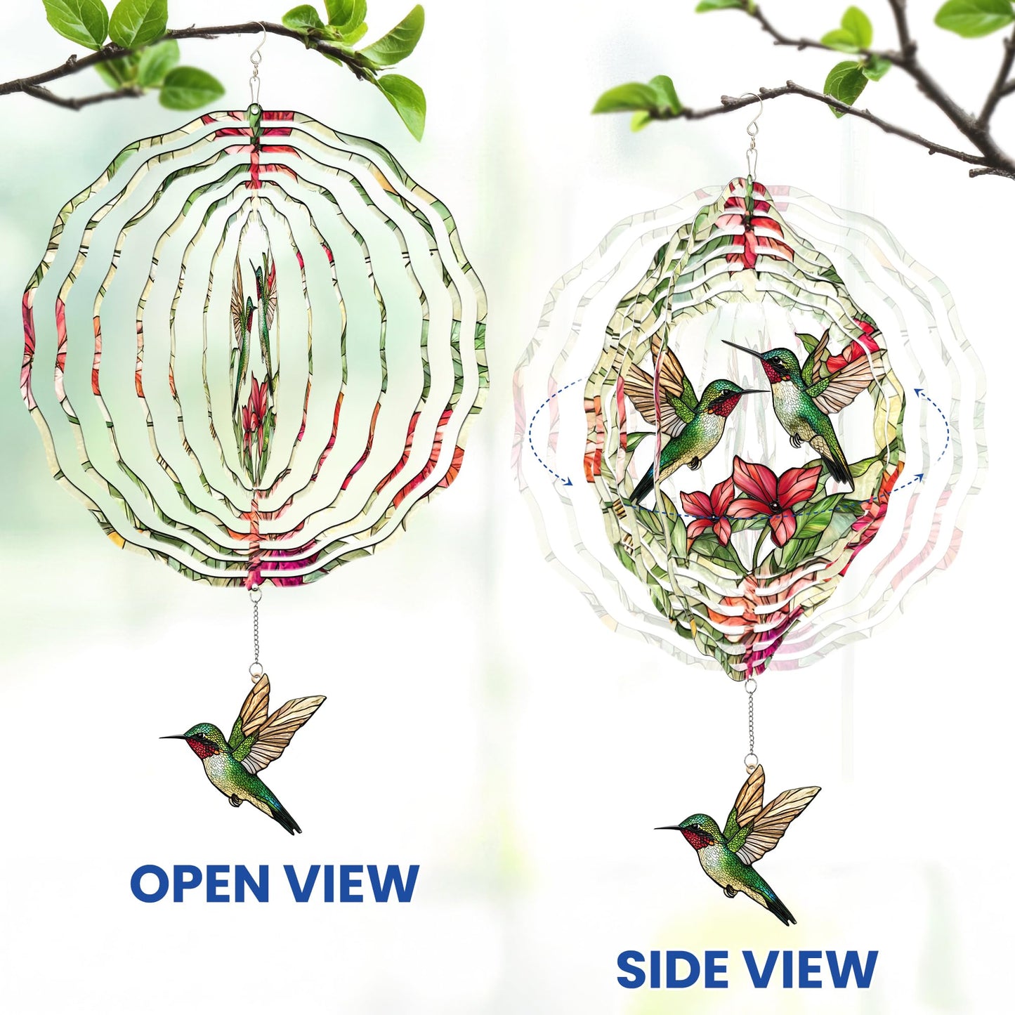 FLAGWIX Hummingbird Gifts for Women - 3D Stainless Steel Metal Wind Spinners 12in - Hummingbird Wind Spinner Yard Decorations Outdoor Indoor Hanging Garden Decor, Mothers Day Birthday Gift For Grandma