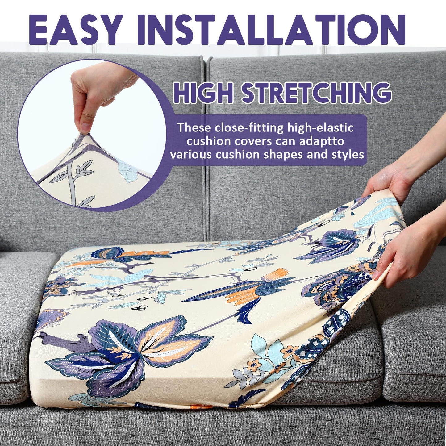 SmoothNovelty 4 Pcs Printed Couch Cushion Covers Stretch Furniture Sofa Washable Floral Replacement Seat Covers for Indoor and Outdoor (Poppy)