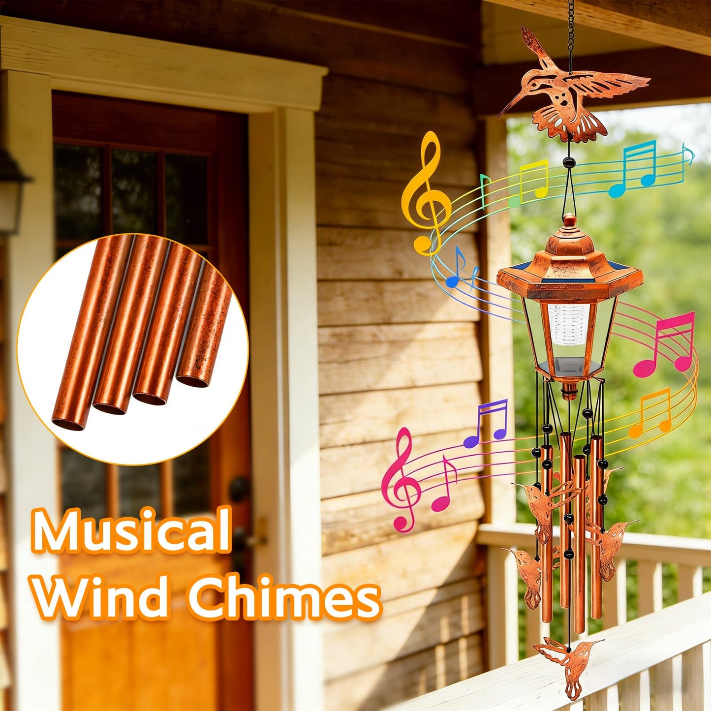 Hummingbird Solar Wind Chimes for Outside, Birthday Gifts for Mom Women Grandma Mother's Day Memorial, 34-Inch Windchimes with Wind Spinner, Outdoor Hanging Solar Lights Waterproof Yard Garden Decor