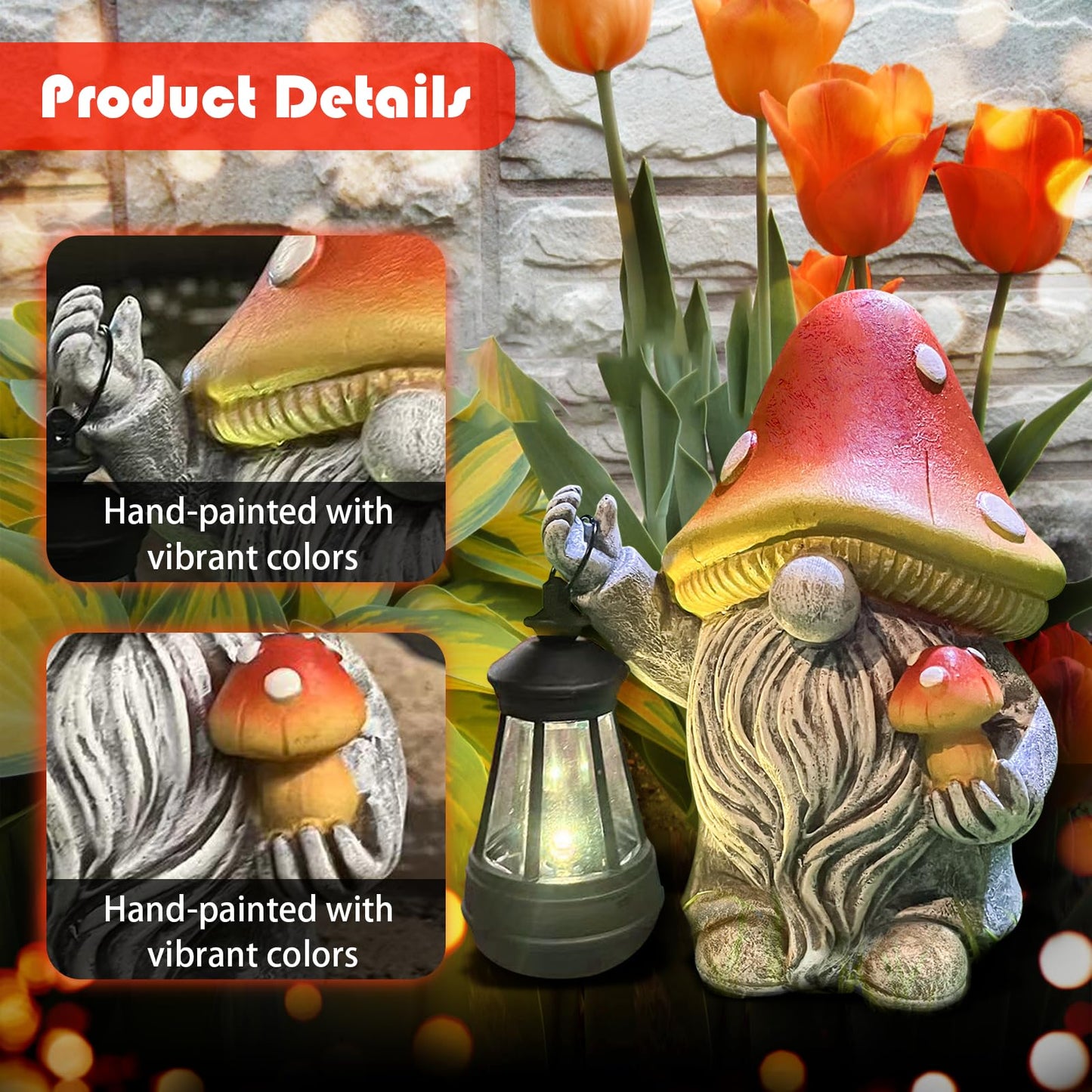 OAWPKY Mushroom Gnome Garden Decor Outdoor Statues, Cute Solar Lights Lawn, Balcony, Yard Decorations, Outdoor Garden Decorations for Patio Mom Gift