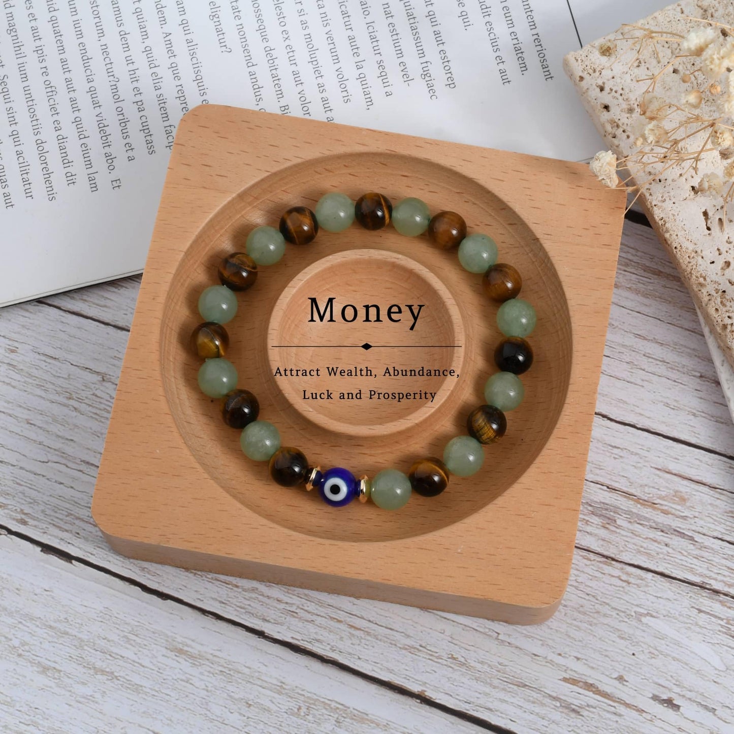 DLYFNVEV Money Attraction Bracelet Wealth Luck Fengshui Green Aventurine Tigers Eye Evil Protection Beaded Healing Crystal Natural Stone Jewelry Gifts For Men