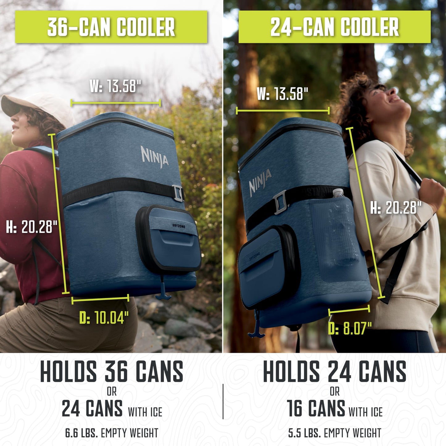 Ninja | Backpack Cooler | FrostVault Go 36 Can Soft Cooler | Leakproof Zipper with Built in Can Opener, 2 Ice Packs & Dry Storage Drawer | for Hiking, Camping & More | Lakeshore Blue | FF136NV
