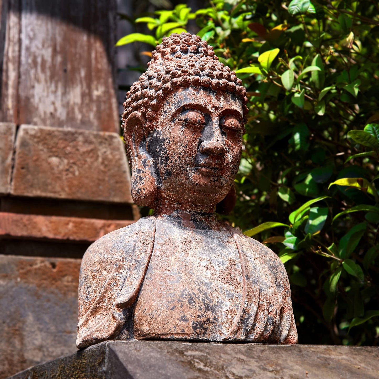 Buddha Statue for Home, Meditating Buddha Bust Statues, Rustic Spiritual Buddha Head Statue, Naturel Antique Bronze Rust Finish, 16.2" H Magnesia (Magnesia)
