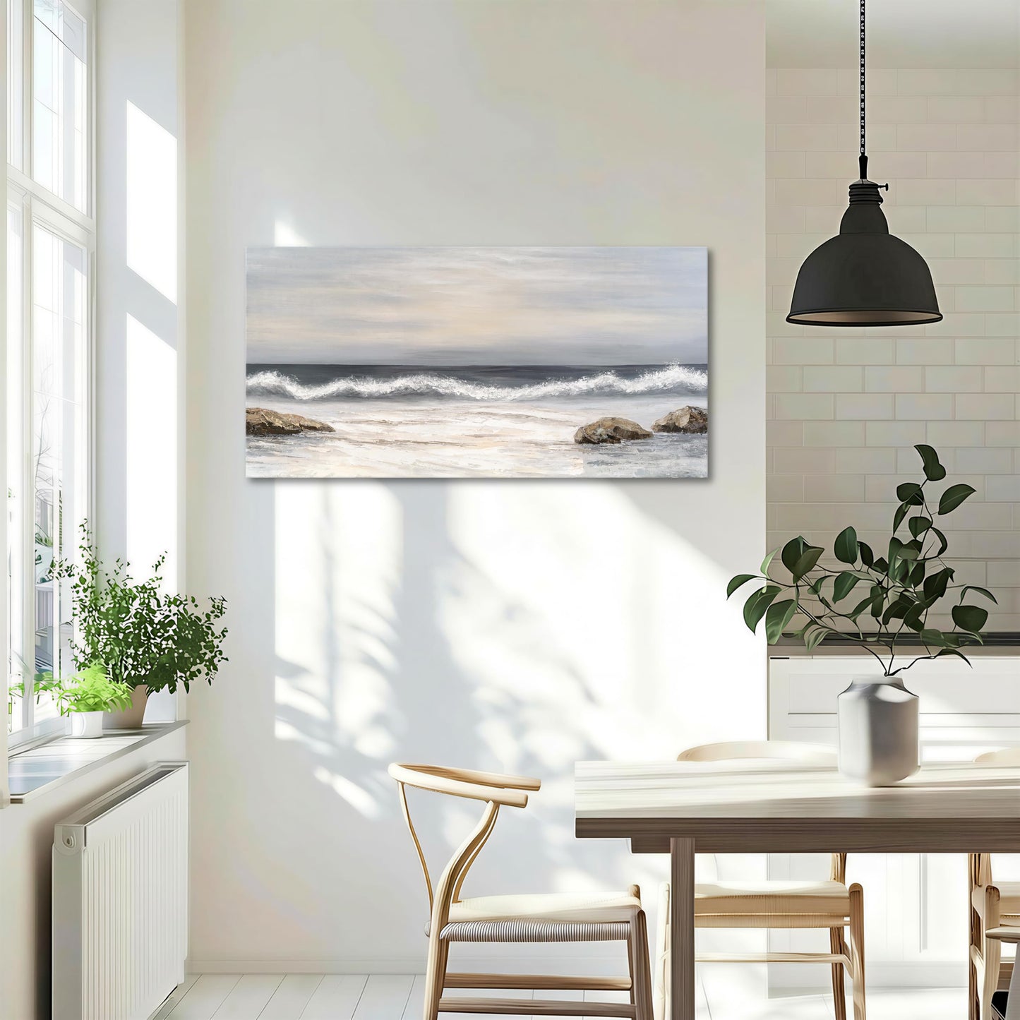 SENROLAN Neutral Blue Grey Seascape Canvas Wall Art, Coastal Ocean Waves Horizontal Wall Decor for Living Room, Modern Coastal Home Decor for Bedroom Hallway Entryway, 40x20 Inch
