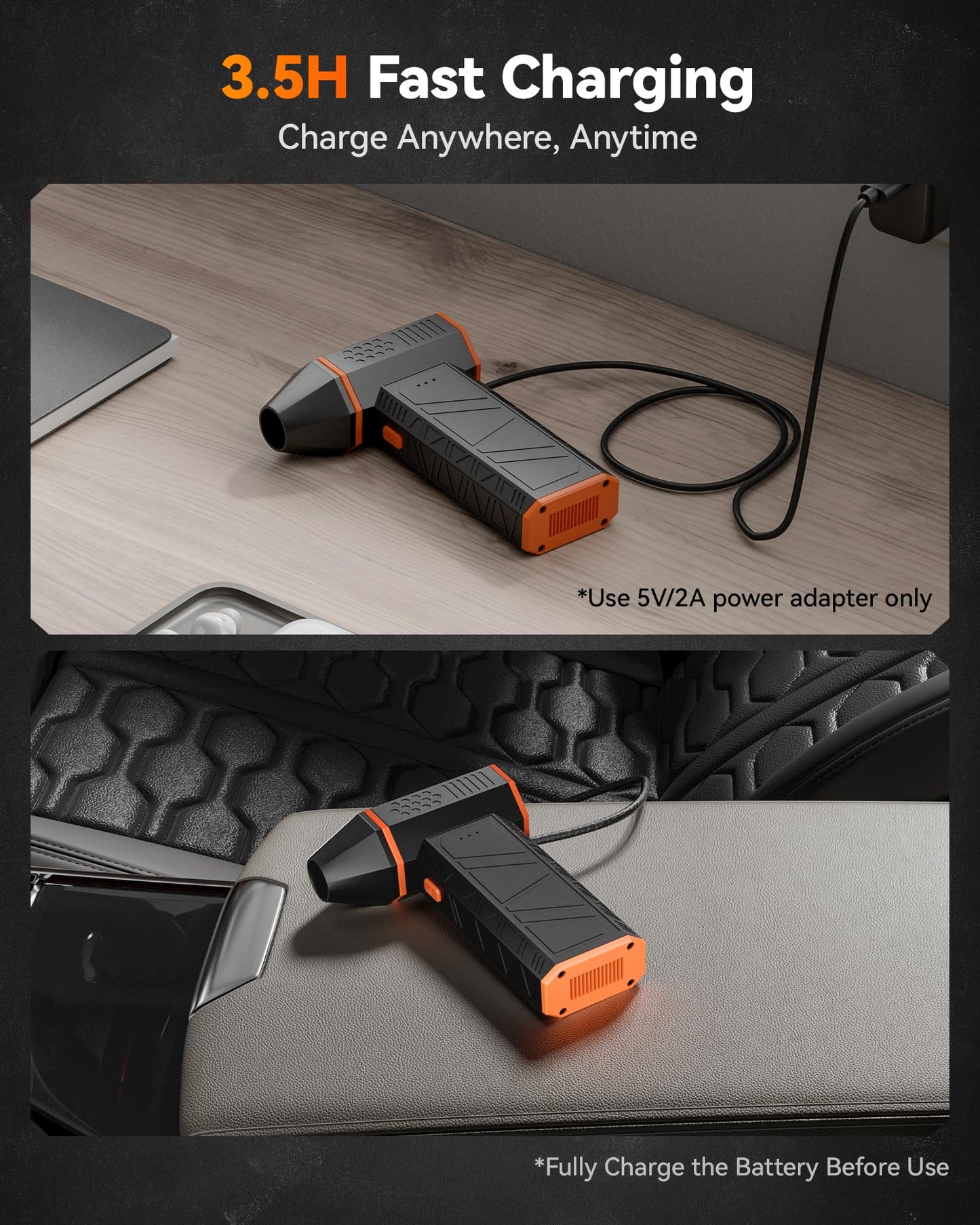 WOLFBOX MegaFlow 50 Compressed Air Duster-110000RPM Super Power Electric Air Duster, 3-Gear Adjustable Mini Blower with Fast Charging, Dust Blower for Computer, Keyboard, House, Outdoor and Car