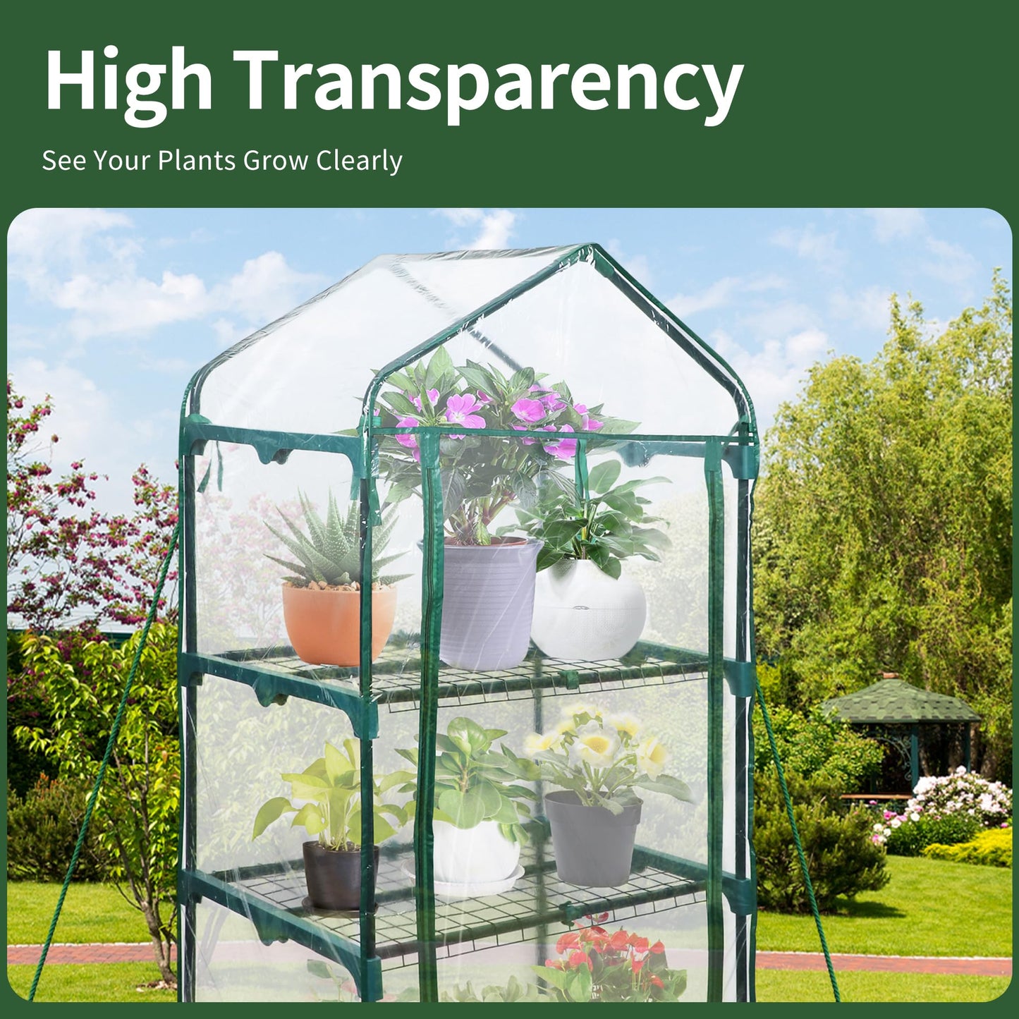 PROWORX 4 Tier Mini Greenhouse for Outdoor Indoor, Waterproof Heavy Duty Small Greenhouses with PVC Cover, Portable Green Houses for Outside Winter Plant Protection, 64'' H x 27'' L x 20'' W