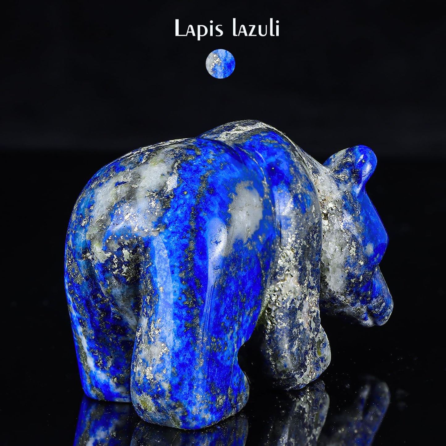Hxswkk 3" Crystal Bear Figurine Collectibles, Hand Carved Gifts, Animal Sculpture Statue, Home Office Desk Decoration Ornaments (Lapis Lazuli)
