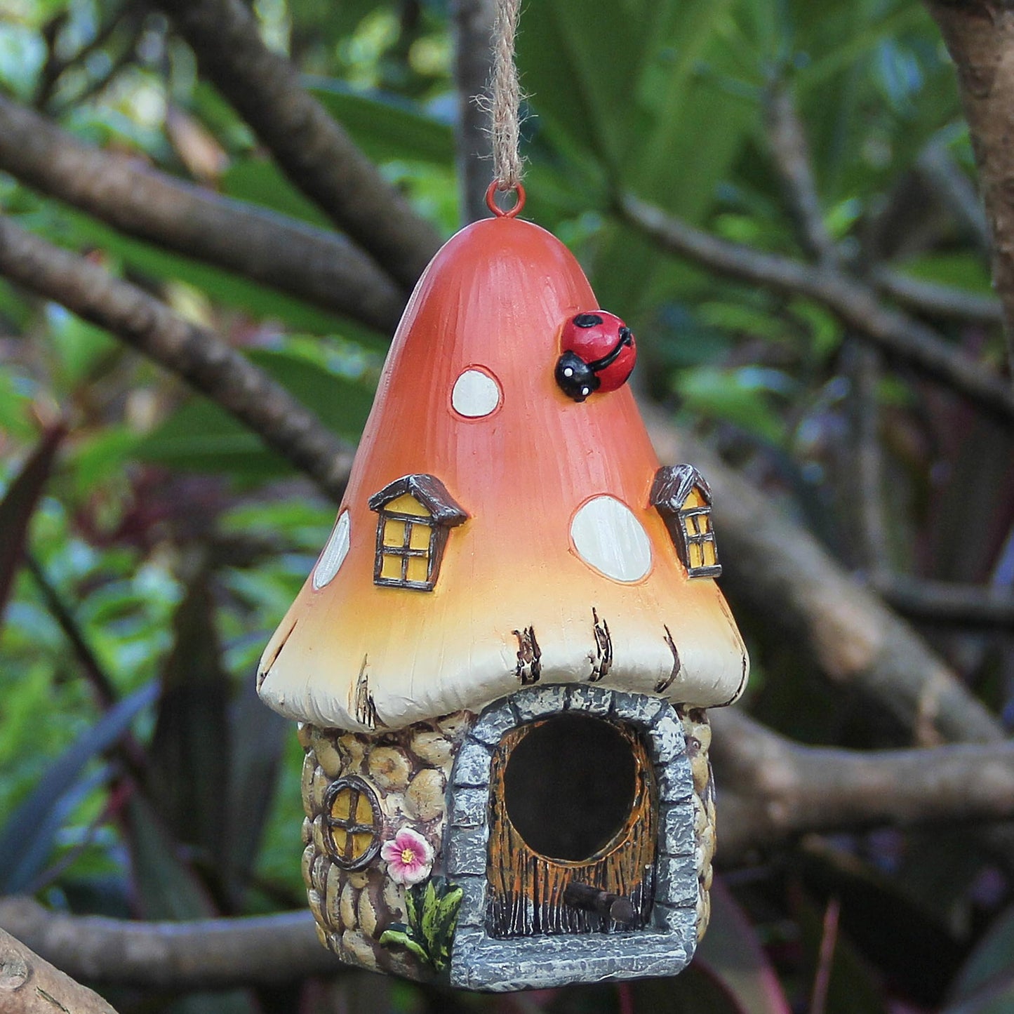 Bird Houses for Outside Hanging Birdhouses Outdoor Decor Unique Mushroom Bird House with Pole for Small Humming Bird Blue Wren Finches Bluebird Nesting Decorative Garden Decoration