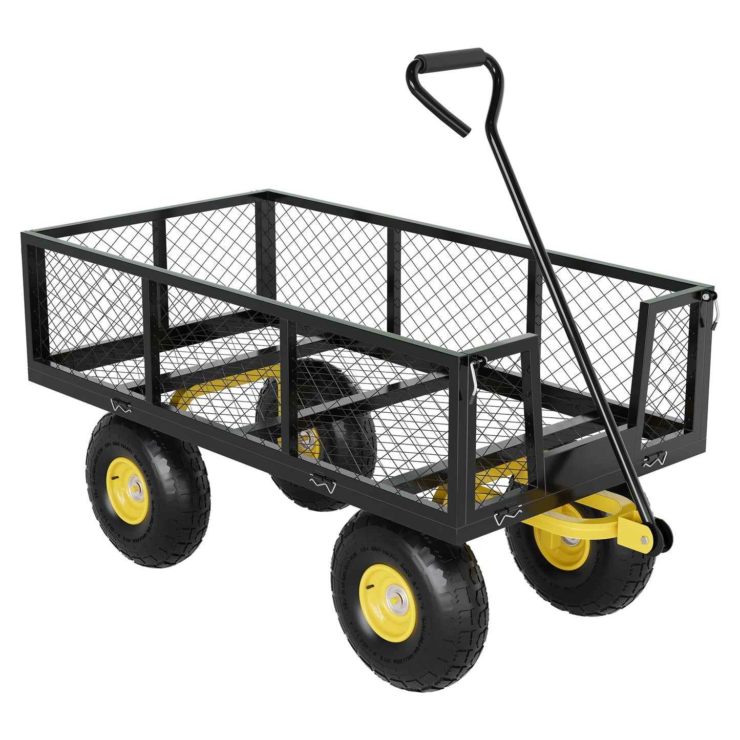 900 Lbs Garden Wagon, 2-in-1 Heavy-Duty Steel Garden Cart, with 10 Inch All-Terrain Tires and Removable Mesh Side Panels, 180° Rotating Handle, Metal Utility Yard Trailer, Outdoor Gardens Wagon Cart