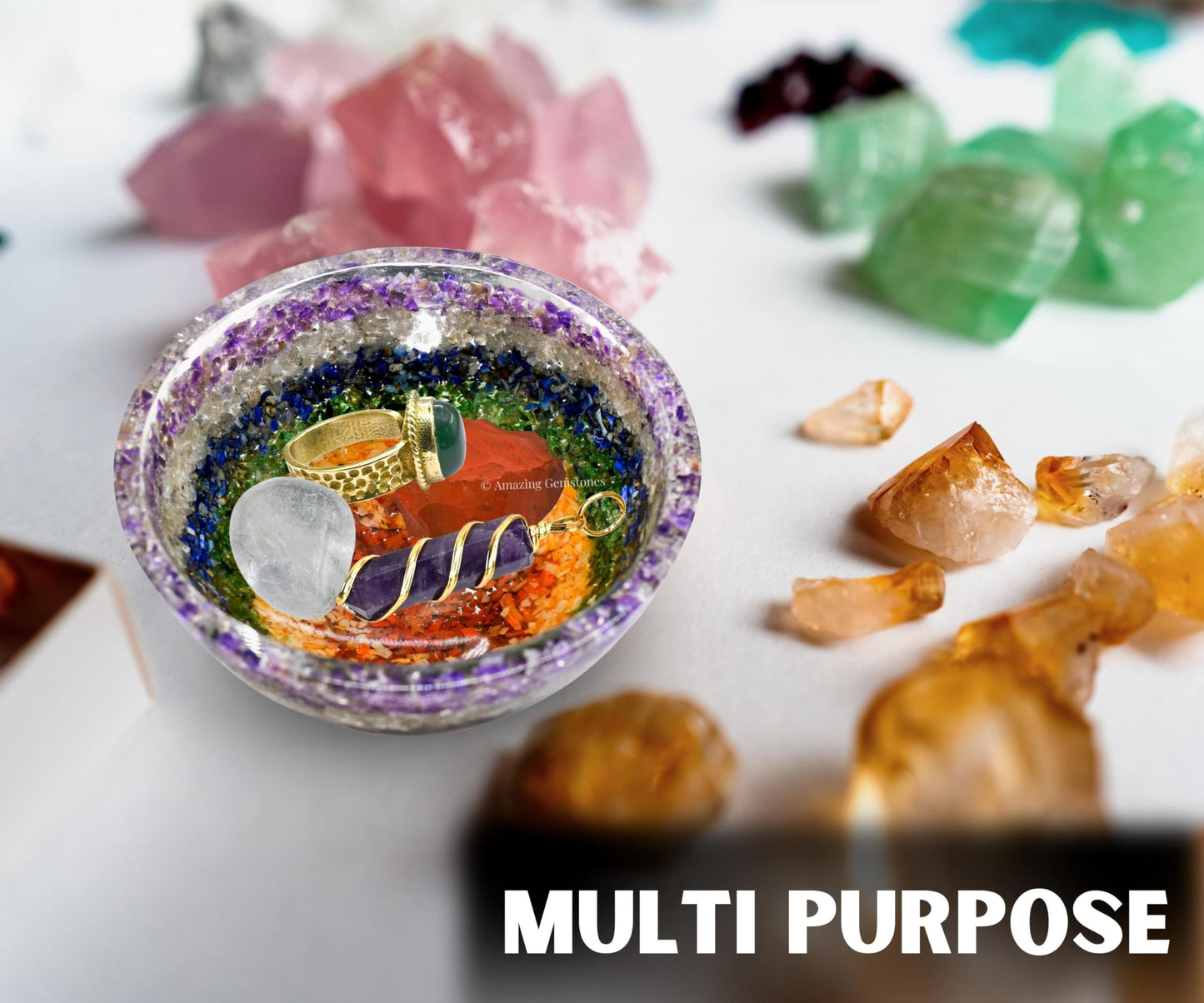 Amazing Gemstone Chakra Orgonite Orgone Crystal Gemstone Bowl - 3" Orgonite Chakra Crystal Bowl for Meditation, Crystals and Healing Stones Gift and Protection
