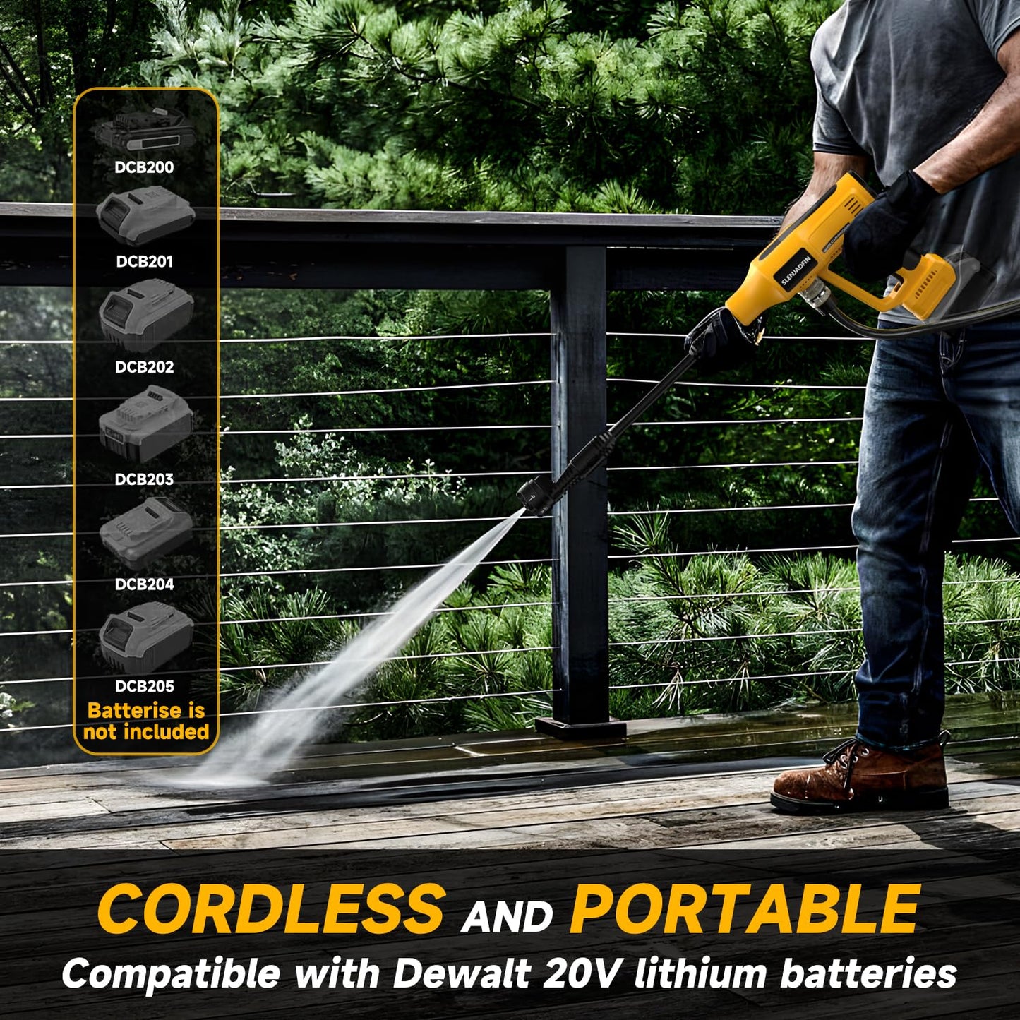 Cordless Portable Washer Compatible with Dewalt 20V Battery, 700 PSI Portable Handheld Cleaning Tool with Brushless Motor, 6-in-1 Nozzle, 4 Level Adjustable for Car Floor Fence Wall (Tool only)