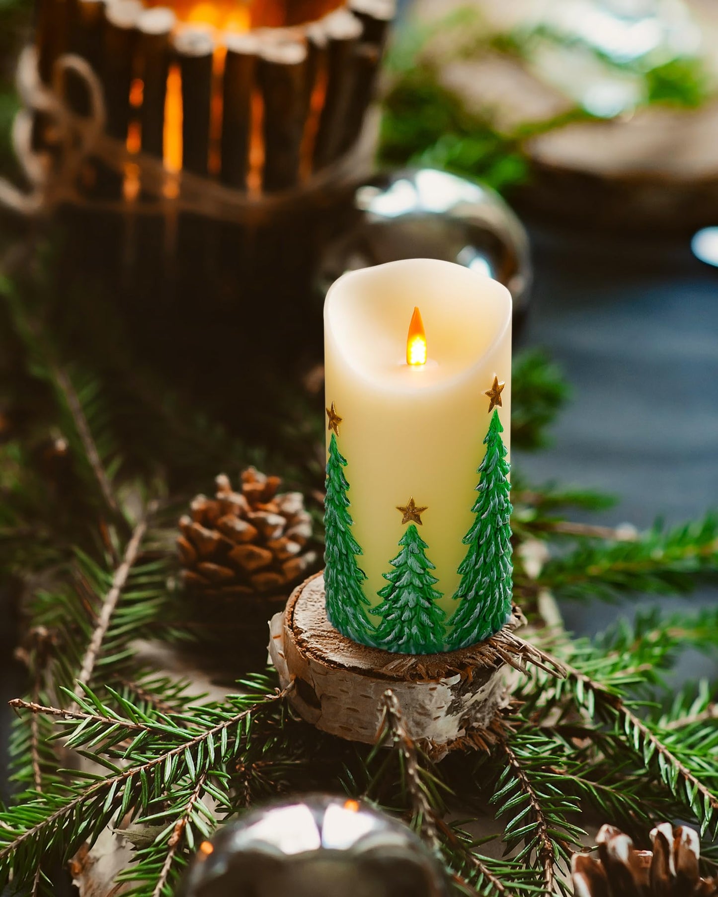 QQFCTOO Christmas Tree Flameless Candles with Flickering Flame - Battery Operated Candles with with Remote Control and Timer - Real Wax - unscented - Home/Holiday Decoration (3" x 6 ")