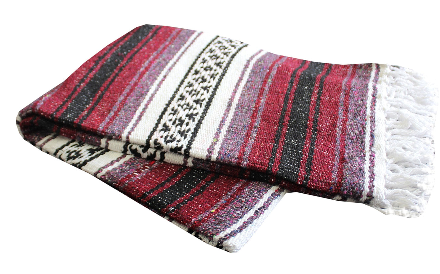 Del Mex Classic Mexican Blanket, Large Authentic Woven Falsa Throw (70"x50"), Artisan Southwest Décor for Beach, Yoga, Outdoors (Burgundy)