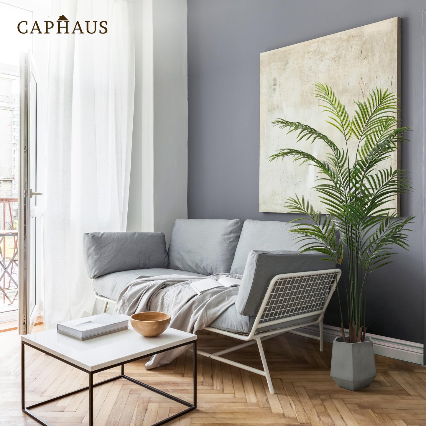 CAPHAUS 5FT Tall Artificial Palm Tree Indoor - Large Fake Palm Plant for Living Room, Realistic Faux Tree UV Resistant Low Maintenance for Home Office Decor (13 Trunks)