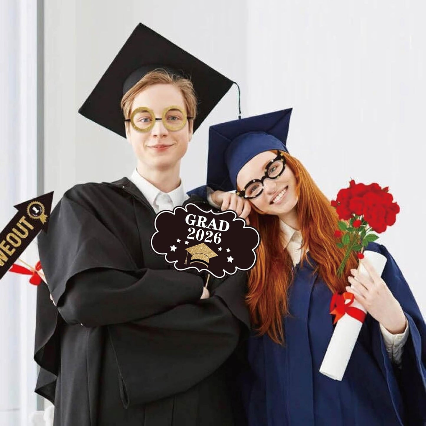Happy Graduation 2026 Photo Booth Props 35pcs Funny Large Graduation Photo Props Class of 2026 Grad Decor with Sticks for Kids Boy Girl Women Men Graduation Party Favors Supplies Decorations