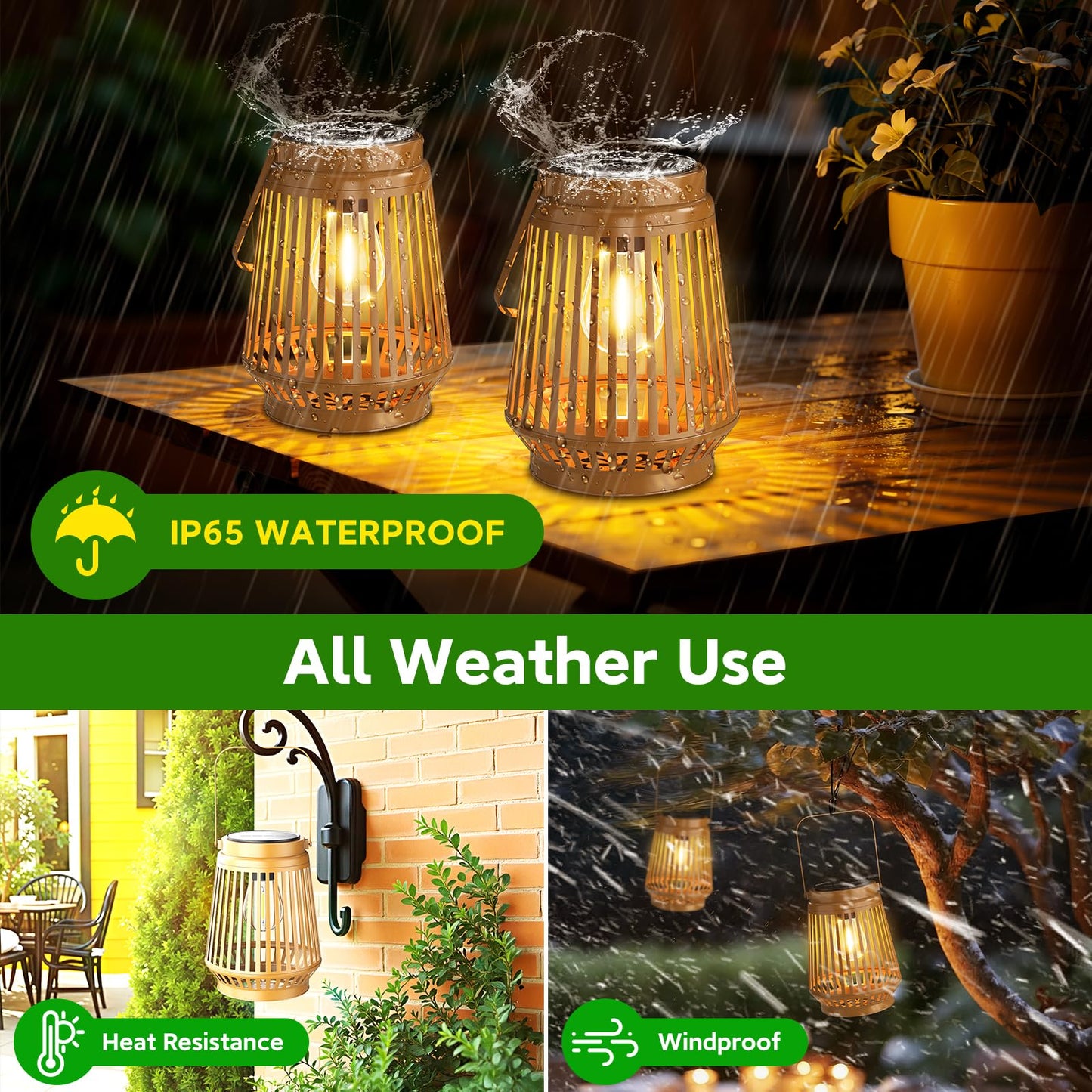 Solar Lanterns Outdoor Waterproof Brighter Up to 12 Hrs Outdoor Hanging Solar Lights, Retro Metal Outside Lanterns Auto On/Off, Solar Powered Lanterns Lighting LED for Garden Patio Yard Decor 2 Pack