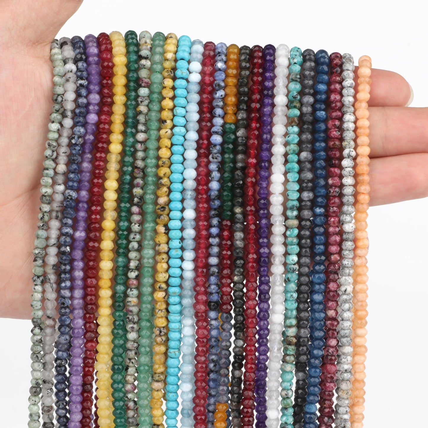 2 String 220PCS 3x5mm Natural Blue Color Speckled Beads for Jewelry Making, Songxi Facted Loose Gemstone Beads for DIY Bracelet Necklace Making Supplies with Energy Healing Chakra Power