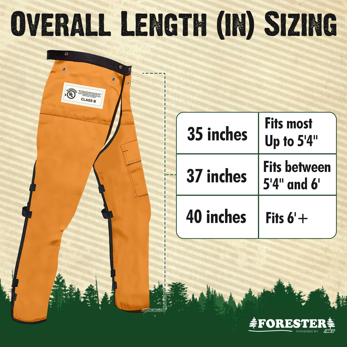 FORESTER Chainsaw Chaps for Men & Women | Apron Style Men's Chain Saw Chaps with Pocket & Adjustable Waist | Chainsaw Safety Equipment | Orange 37"
