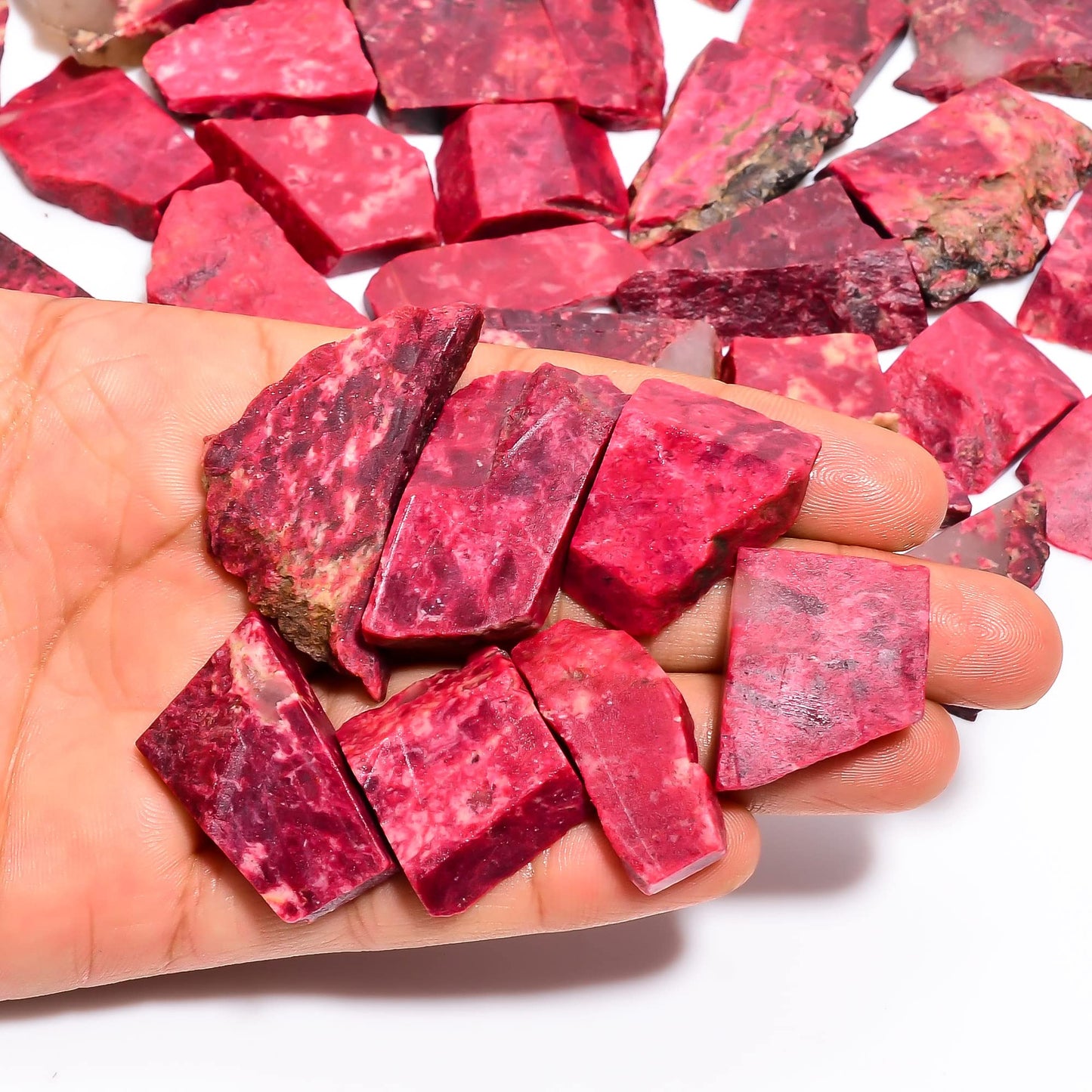 Natural Pink Thulite Raw Slice Gemstone - Healing Crystals for DIY Jewelry Making -Loose Natural Cabochon -Perfect for Crafting Unique Jewelry Designs (5 pcs, 25-35 mm)