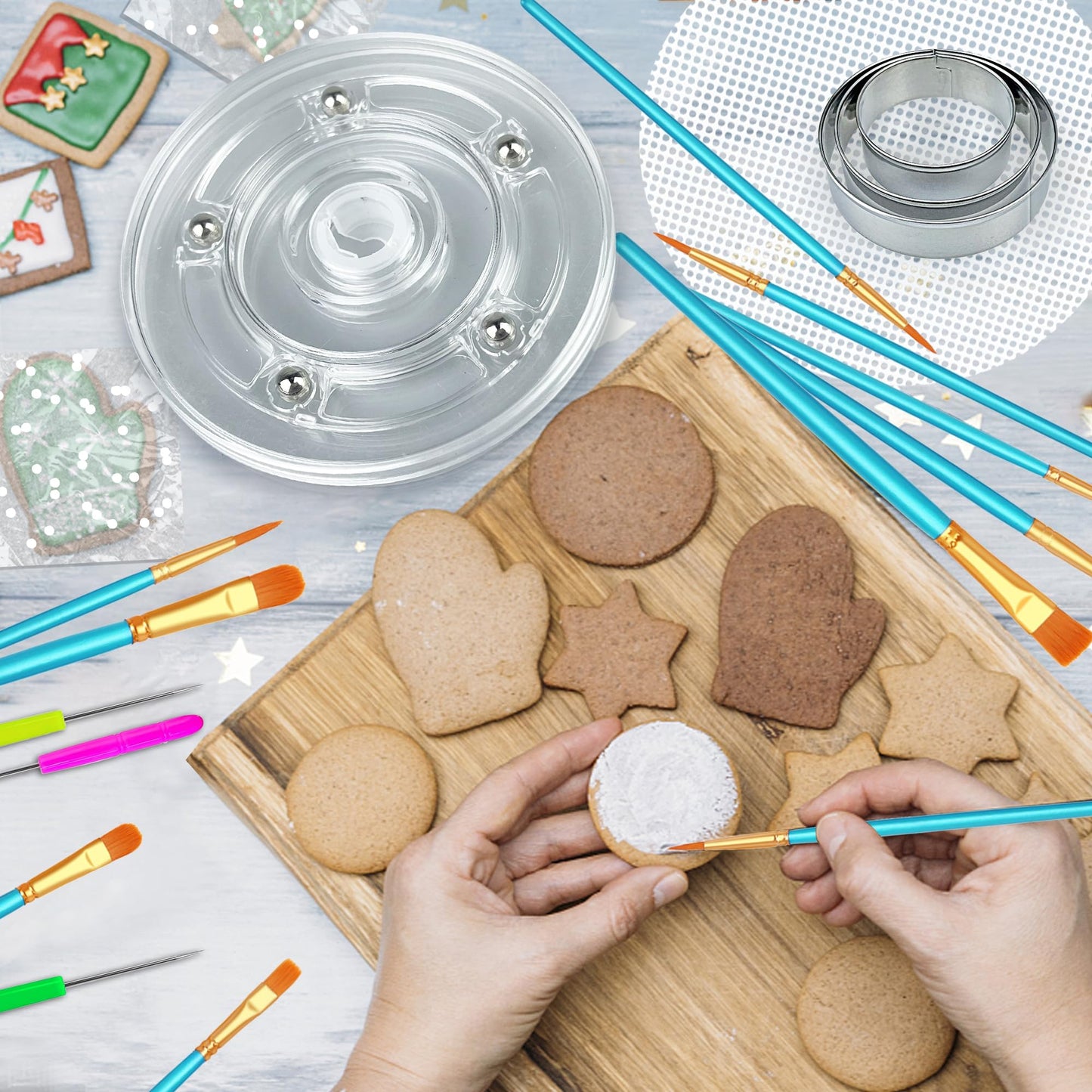 123 PCS Cookie Decorating Kit Supplies Including Acrylic Turntable Decoration Brushes Scribe Needle Bags for Cookie Cupcake Cake Decoration