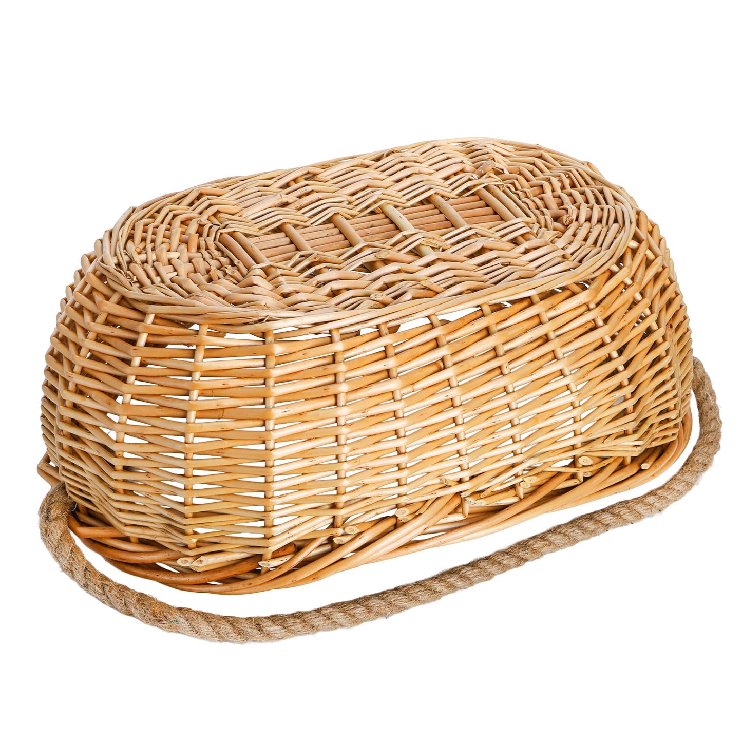 ZEAYEA Wicker Woven Basket with Jute Rope Handle, Large Garden Harvest Basket for Gathering Vegetables, Multi-functional Fruit Storage Basket for Picnic, Easter, Organizing