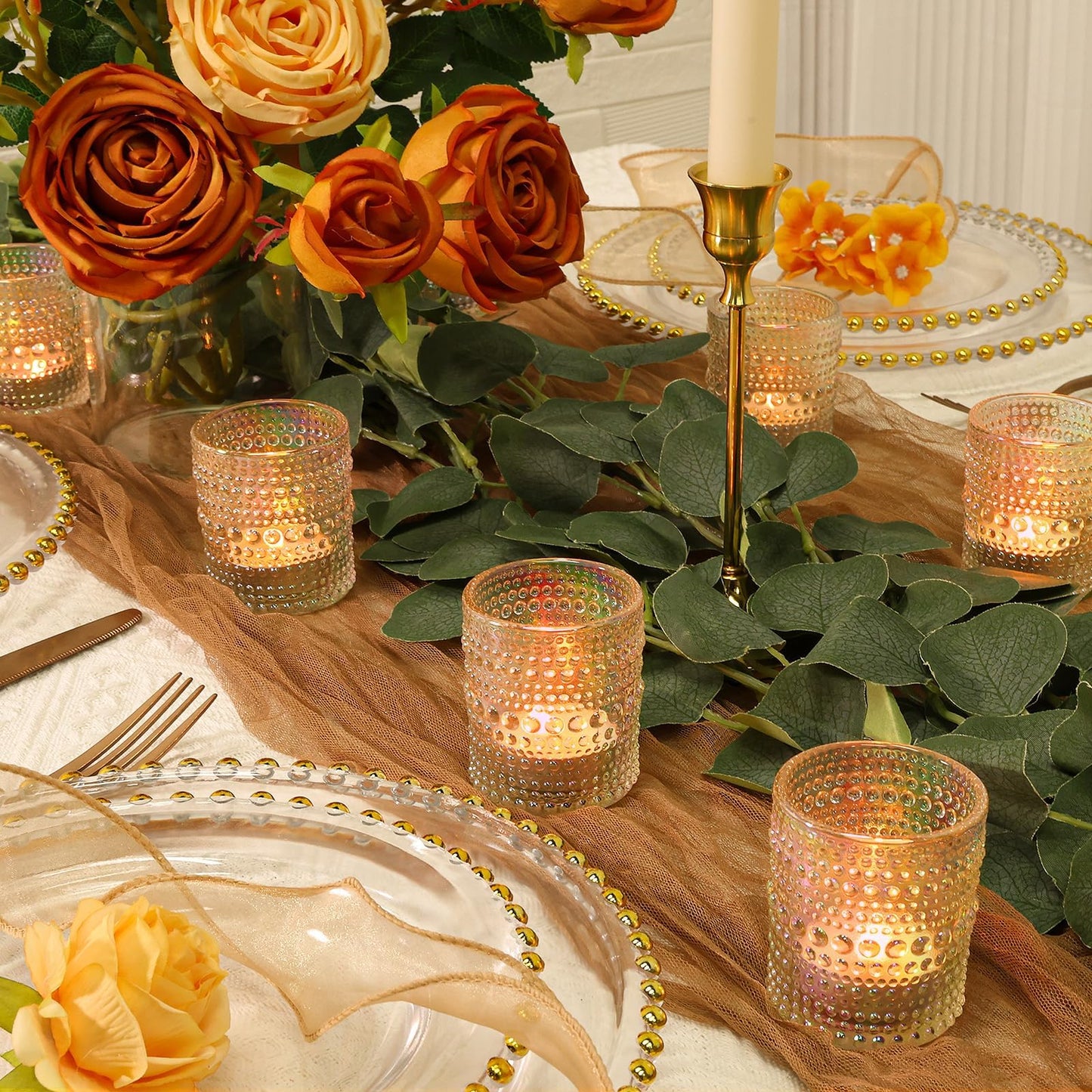 SUPMIND 24 Pcs Votive Candle Holders, Glass Holders Bulk for Table Centerpiece, Tea Lights Candle Holders for Wedding Shower, Party and Home Decor Iridescent