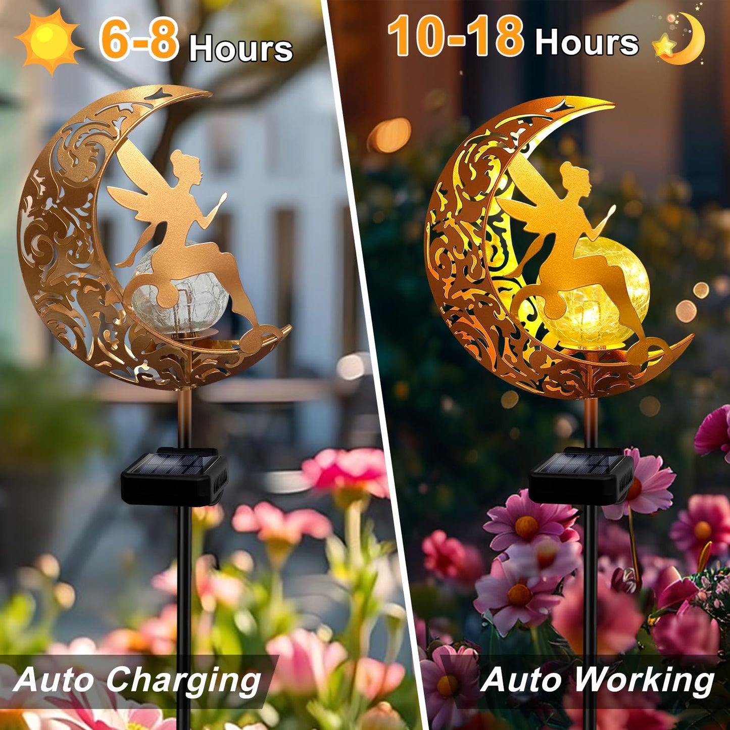 Solar Garden Lights Pathway Stake Lights Waterproof, Gift for Women Mom Grandma Wife Daughter, Moon Fairy Glass Globe with Angel Decor, Outdoor Decor Lights for Walkway, Yard, Lawn, Patio or Courtyard