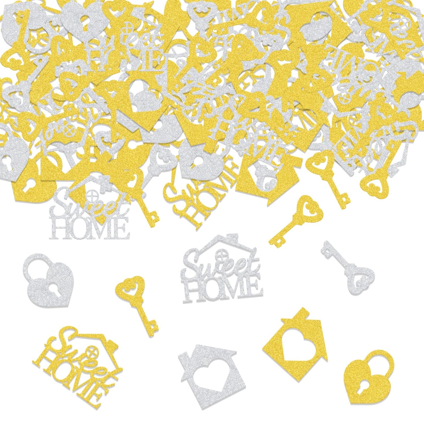 200Pcs Sweet Home Confetti,Housewarming/Welcome Home Party Table Decorations,Welcome Back Theme Party Paper Decor Supplies Gold & Silver