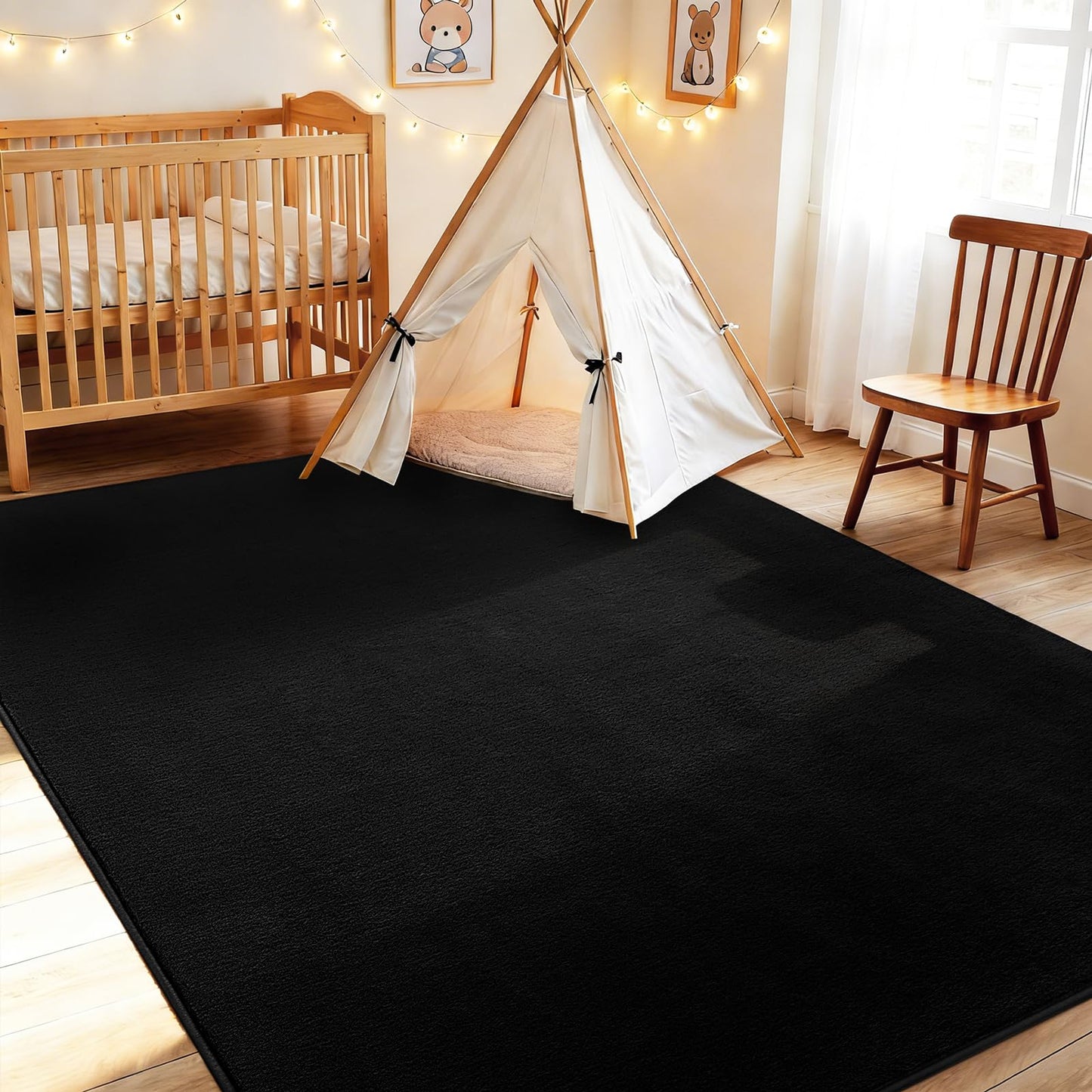 Vasofe Black Area Rugs for Living Room Bedroom, 4x6 Modern Thickened Memory-Foam Throw Carpet, Super Soft Kids Boys Girls Rug, Non-Slip Washable Carpets for Dorm Nursery Classroom Office Decor