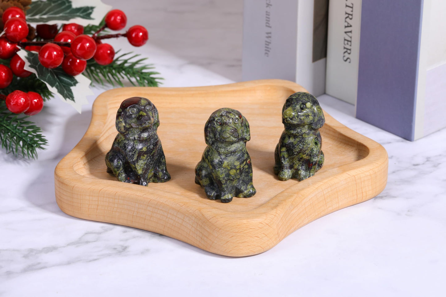 CrystalTears Dragon Bloodstone Crystal Dog Ornament, Cute Dogs Gifts for Women Dog Lovers Men Christmas, 1.5” Lucky Healing Gemstone Labrador Dogs Puppy Figurine Statue for Home Office Desk Decor