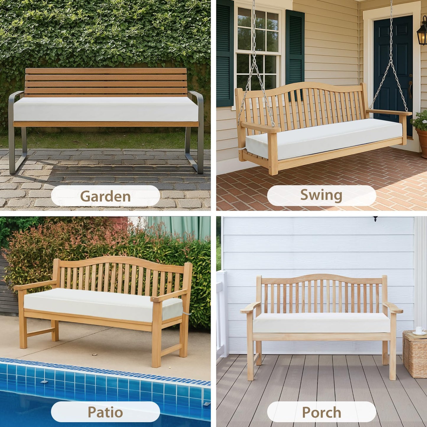 WEOAVRY Outdoor Wicker Patio Bench seat Cushions, Durable Anti-Slip Waterproof Garden Thick Bench Cushions for Outdoor Indoor Furniture Beige.