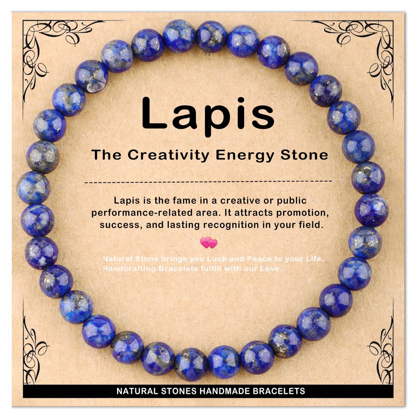 AD Beads 6mm Handmade Lapis Elastic Bracelet – Natural Gemstone for Profession Success – Meditation, Yoga, Healing and Energy Gift for Men Women