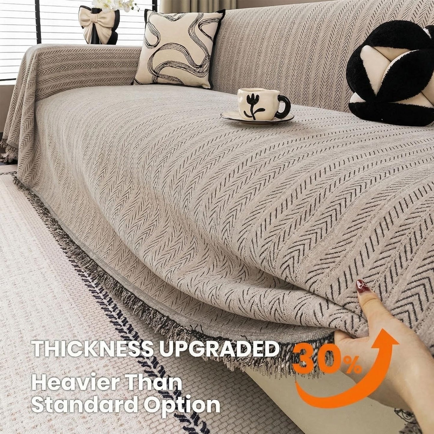 Nobildonna Chenille Couch Cover for Sofa Cover Washable Pet Scratch Couch Covers Tassel Sofa Slipcover for 2 Cushion Couch,Furniture Protector Blanket for Living Room,Camel Brown 71"x118"