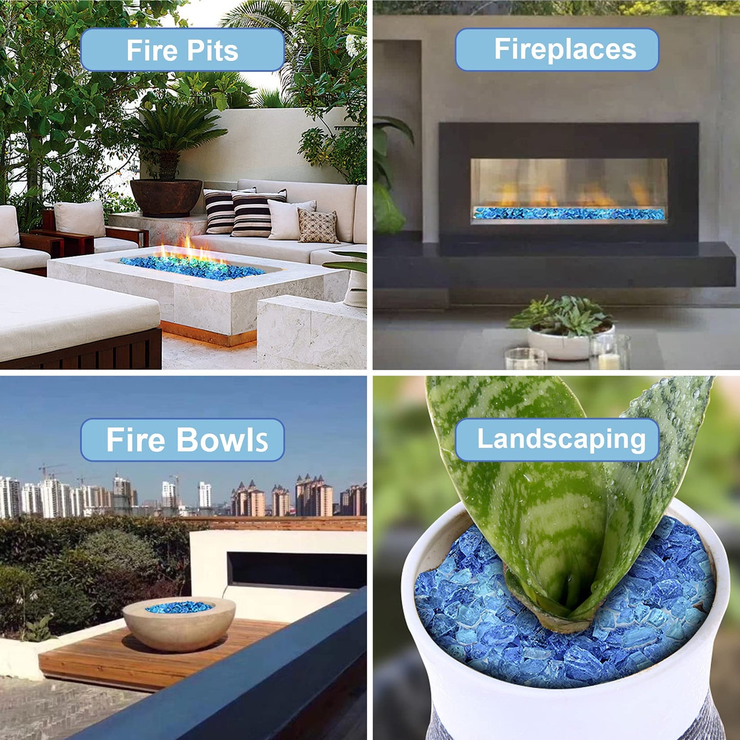 Skyflame 10-Pound Crushed Fire Glass for Fire Pit/Fireplace/Vase Fillers/Garden Landscapes/Resin Art, Sea Blue