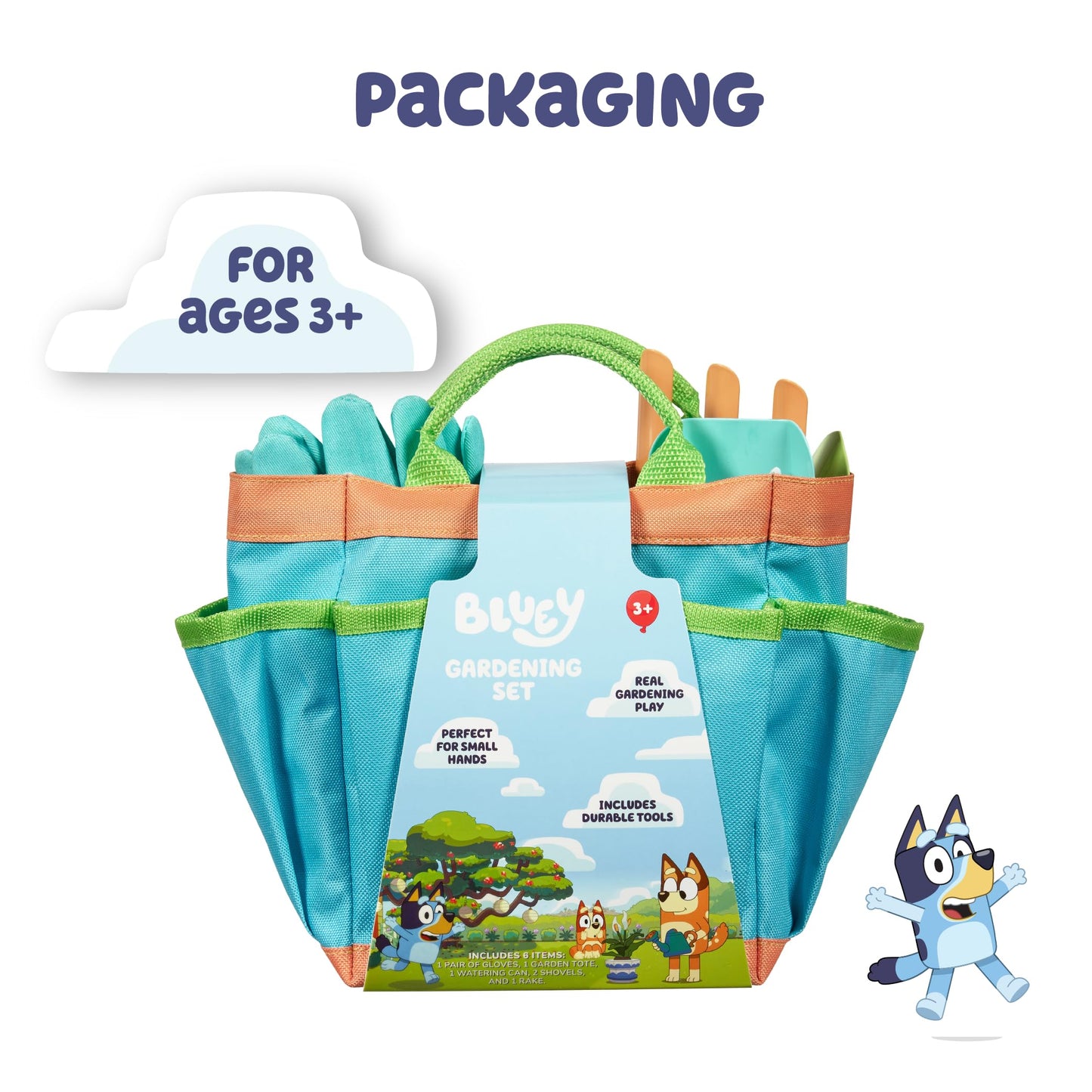BLUEY Gardening Set | Quality Garden Tool Kit for Kids and Toddlers | Includes Watering Can, Gloves, Two Shovels, Rake and Tote Bag
