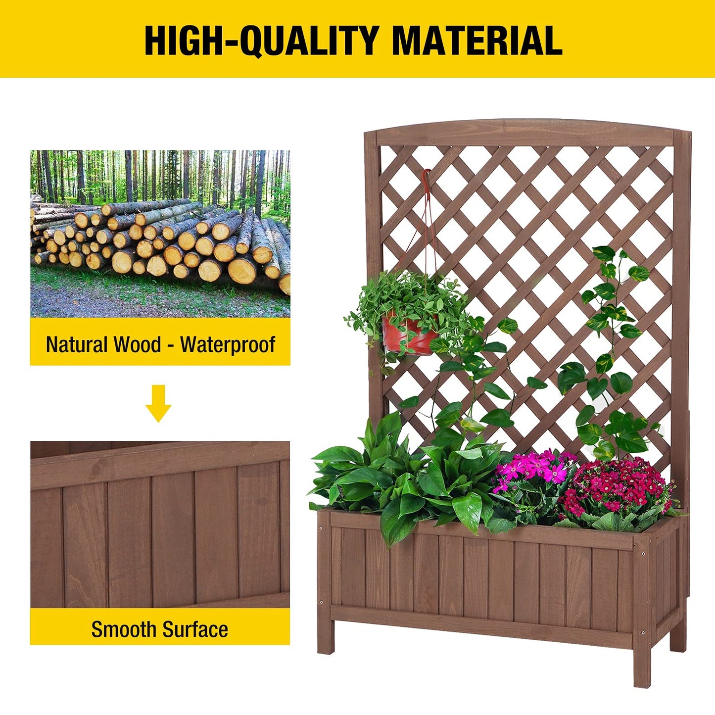 Garden Planter Box with Trellis Raised Garden Bed Outdoor for Climbing Plants, Flowers, High Capacity