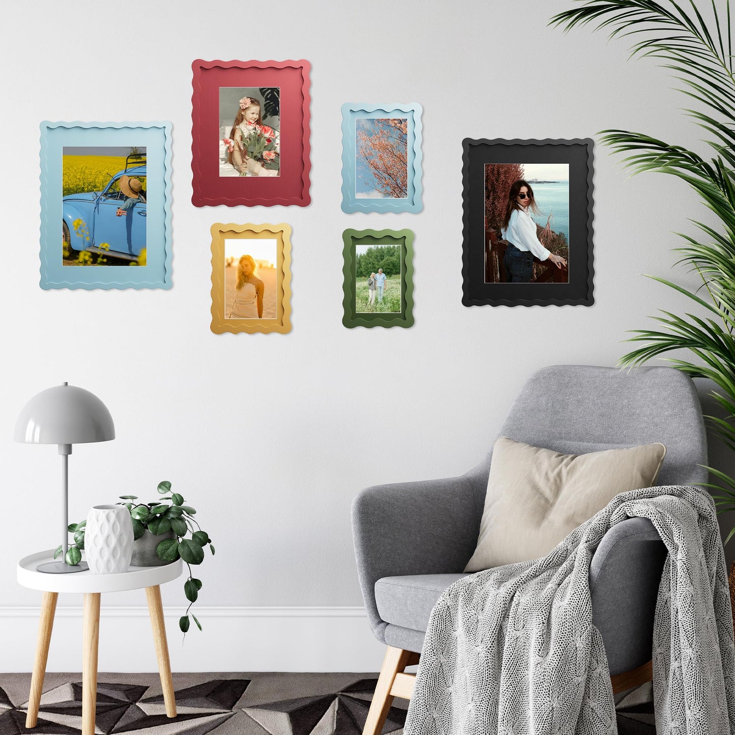 THKRLOF 4x6 Picture Frame with Mat for 3.5x5, Wavy Edge Wooden Real Glass Photo Frame for Tabletop and Wall Hanging, Green, 1 Pack