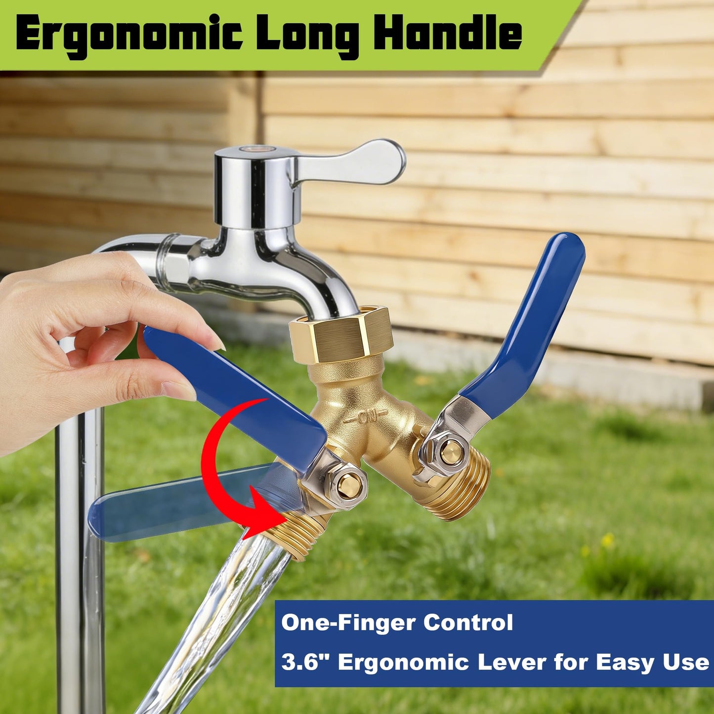 Triumpeek 2-Way Garden Hose Splitter, Solid Brass Y Connector with 3.6-Inch Ergonomic Handles, Full Flow 3/4" GHT Thread for Outdoor Faucet, Sprinkler & Irrigation