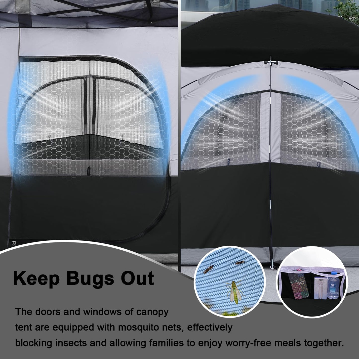 KAMPKEEPER Canopy Side Tent,4-6 Person Camping Cube Tent for 10x10 Pop Up Canopies,Easy Up Gazebo with Window,Compatible with 10' Wide Canopy Tents (Black)