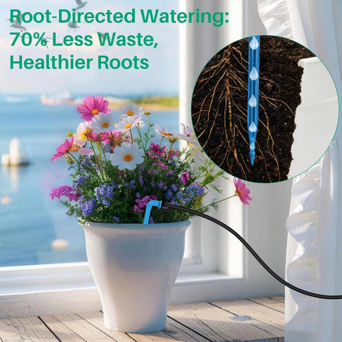 NFESOLAR 4W Solar Powered Automatic Drip Irrigation Kit with LCD Timer, Customizable Watering Duration 1–30min & Interval 3h–7d, Solar Irrigation System for 15 Potted Plants, Garden, Patio, Vacation