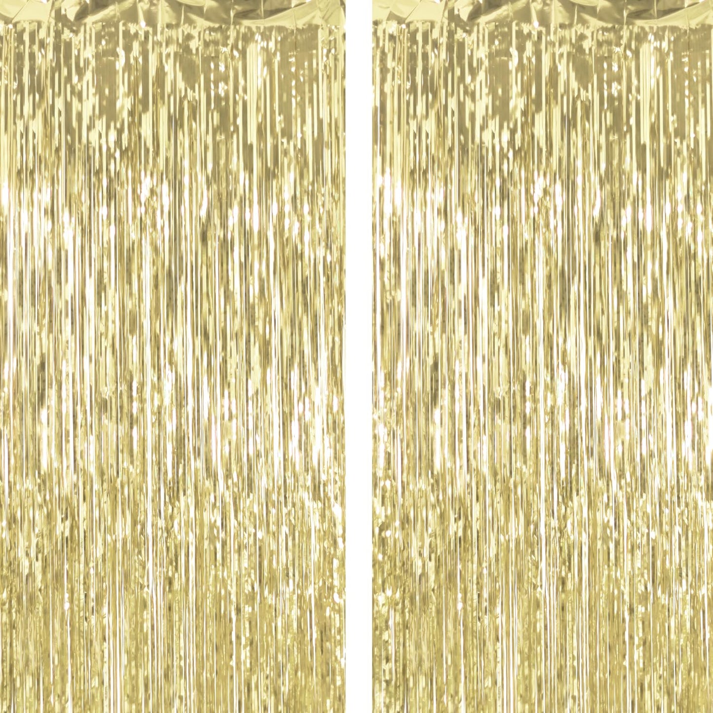 2 Pack Thickened Light Gold Metallic Foil Fringe Curtains Streamer Rip Resistant Shimmer Tinsel Photo Booth Backdrop for Birthday Wedding Christmas Bachelorette Party Decorations 3.28ft x 6.56ft