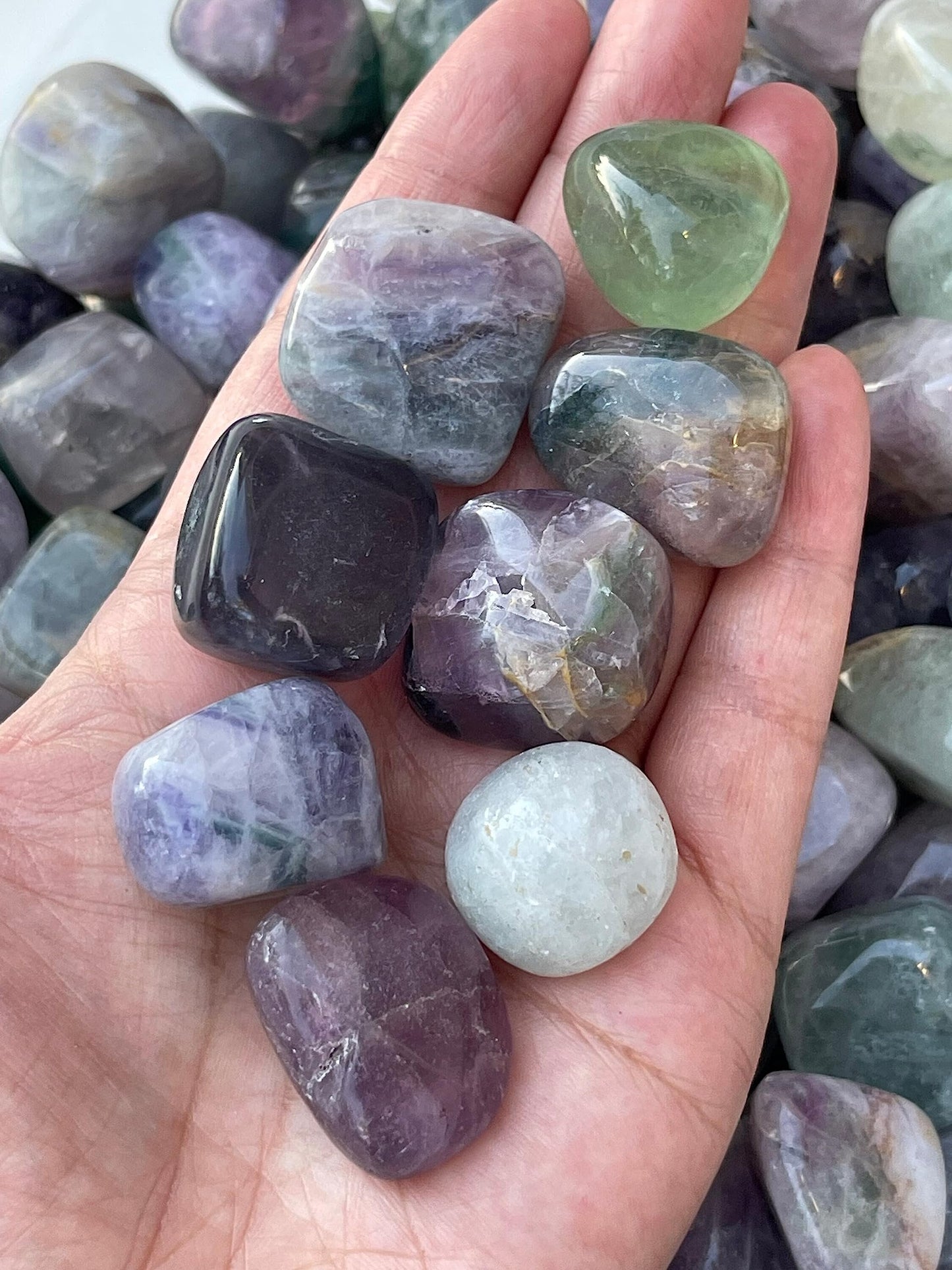 GAF TREASURES 5 Pcs Rainbow Fluorite Tumbled Stones, Polished Natural Rainbow Fluorite Gemstone, Rainbow Fluorite Healing Crystals (Rainbow Fluorite)