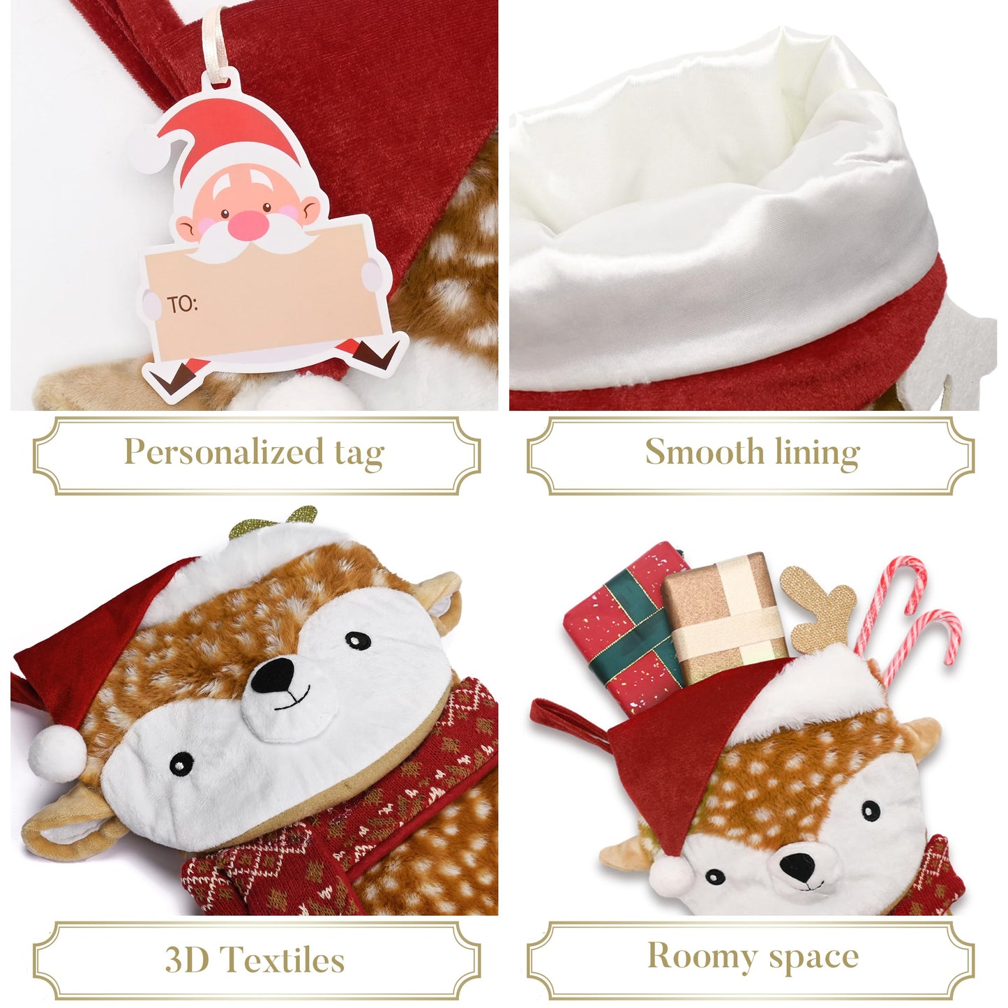 Valery Madelyn Christmas Stockings Decorations, 21 Inch Fabric Red Brown Sika Deer Cute Plush Personalized Fireplace Hanging Ornament for Holiday Xmas Party Decor