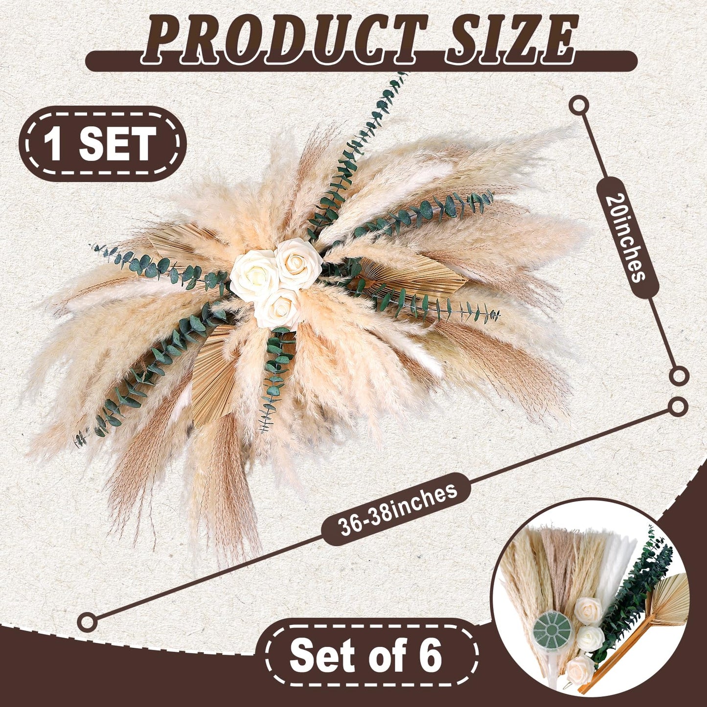 36-38" Large Pampas & Eucalyptus Wall Decor, DIY Artificial Roses & Natural Dried Boho Hanging Flowers for Wall, Mirror, Wedding Arch, Entryway Decor, Gift, Requires Assembly & Easy Install