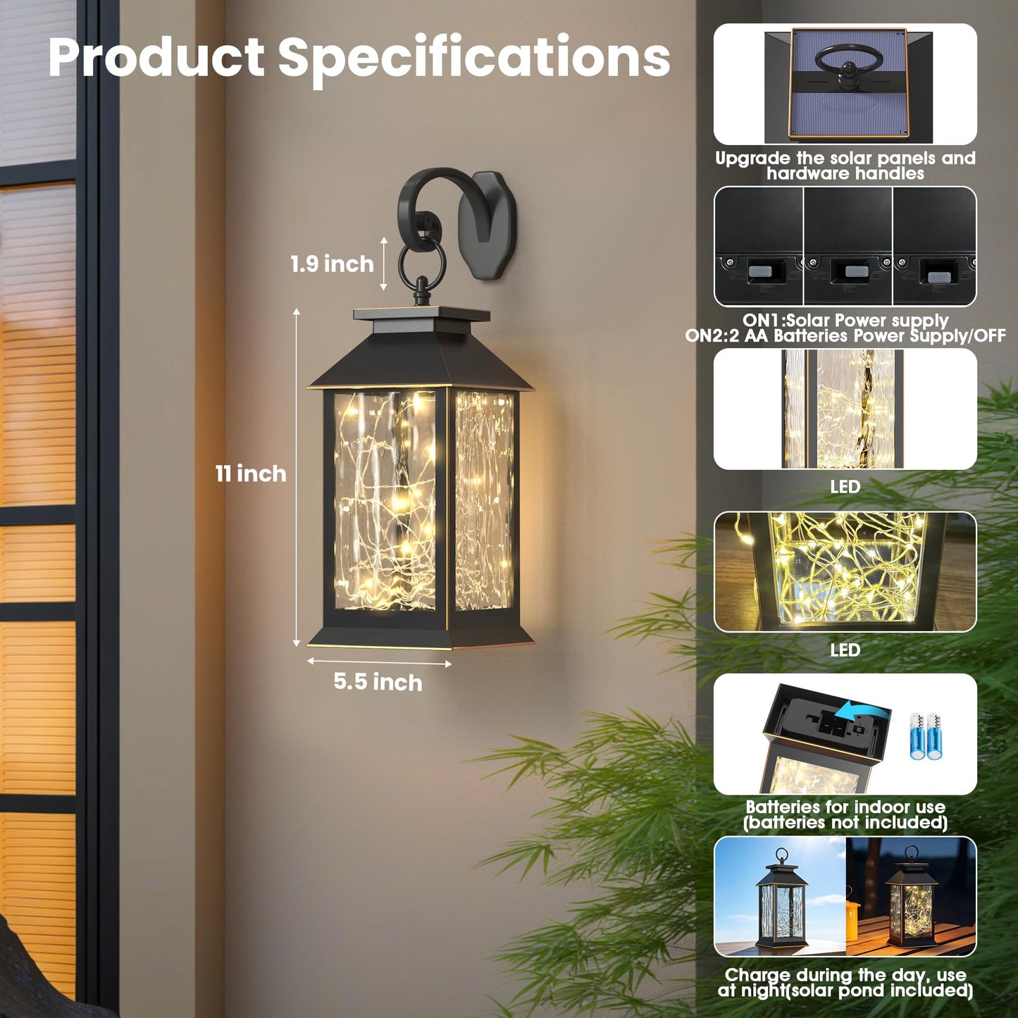 AYTPU 2-Pack Hanging Solar Lanterns, Water Ripple Glass Fairy Lights Design, Outdoor Waterproof, Upgraded Dual Power (Solar & AA Battery), Perfect for Porch, Patio, Indoor Tables and Mantelpiece