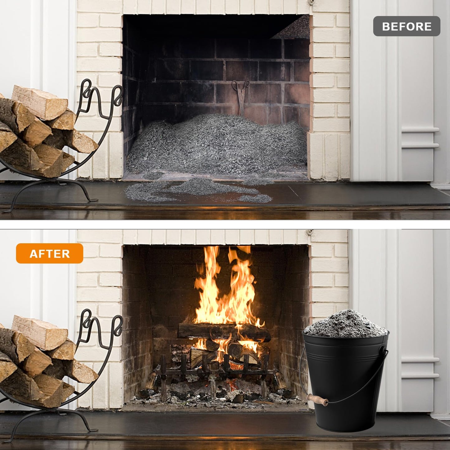 BRIAN & DANY Ash Bucket with Lid and Shovel, 4 Gallon Fireplace Bucket with Broom, Perfect for Fireplaces, Wood Stoves