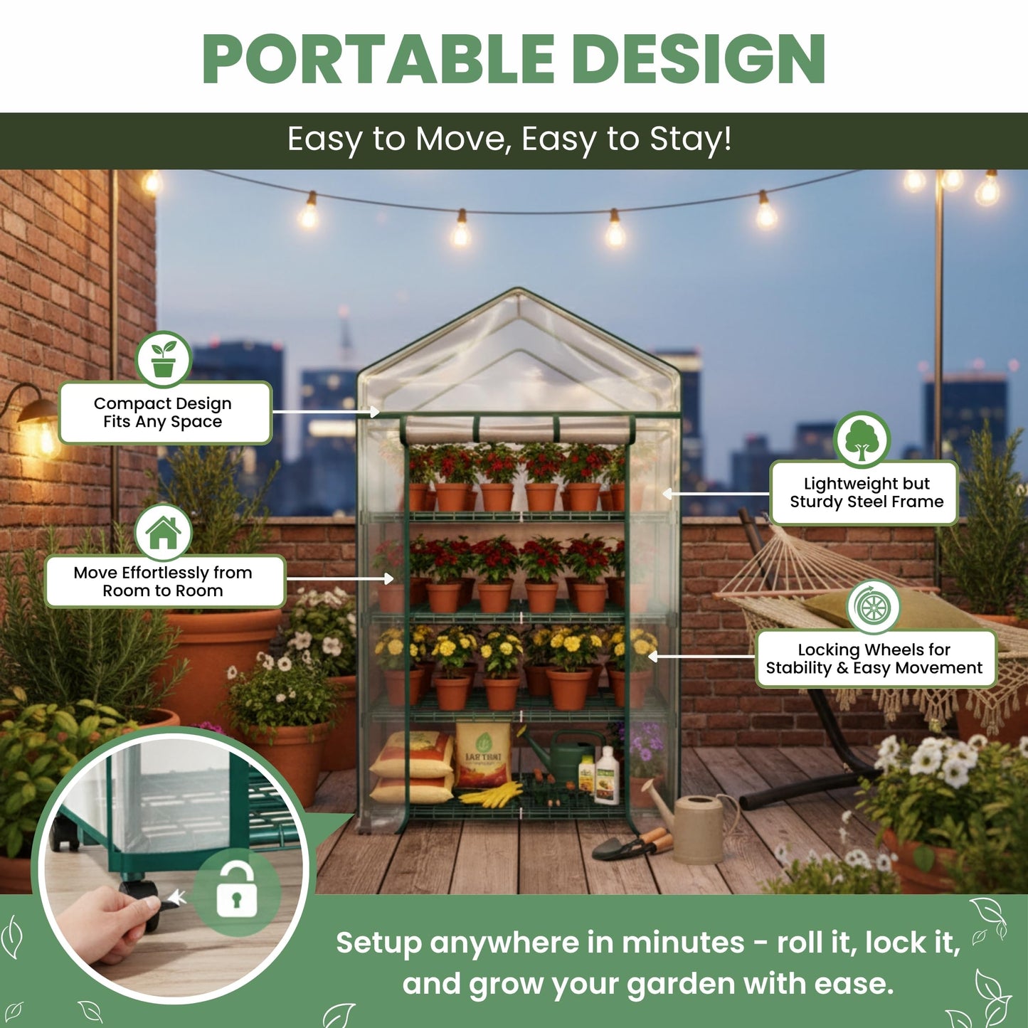 4 Tier Mini Greenhouse - Portable Greenhouse with Locking Wheels and PVC Cover for Indoor or Outdoor - 27 x 19 x 63-Inch Green House by Pure Garden